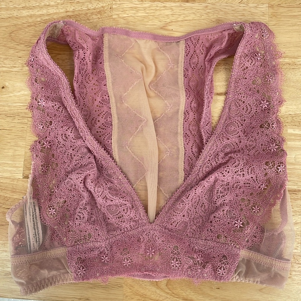 Mesh Lace Deep V Sexy Pink/Purple Bra Unpadded Size Small